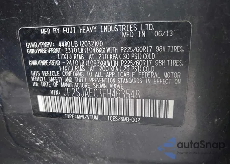 2014 Subaru Forester 2.5I Premium from USA, damaged, VIN JF2SJAEC3EH463548